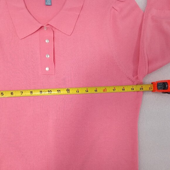 Tres You Vintage Pink Knit Polo Sweater Top 3/4 Sleeve Collared Preppy Retro XL - Picture 3 of 8